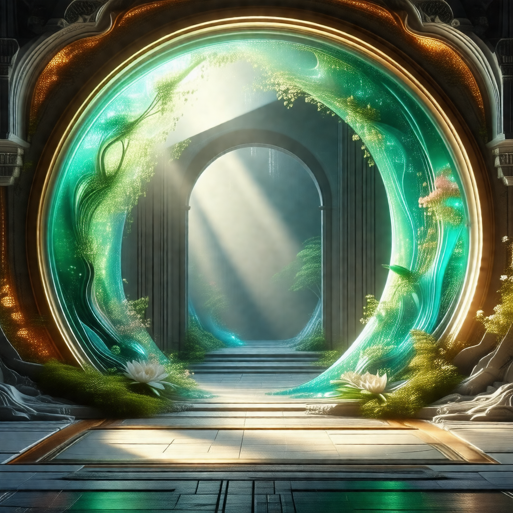 Large, open doorway with a blue and green color scheme