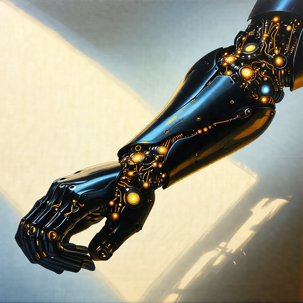 Close-up of a robotic hand with a metallic appearance