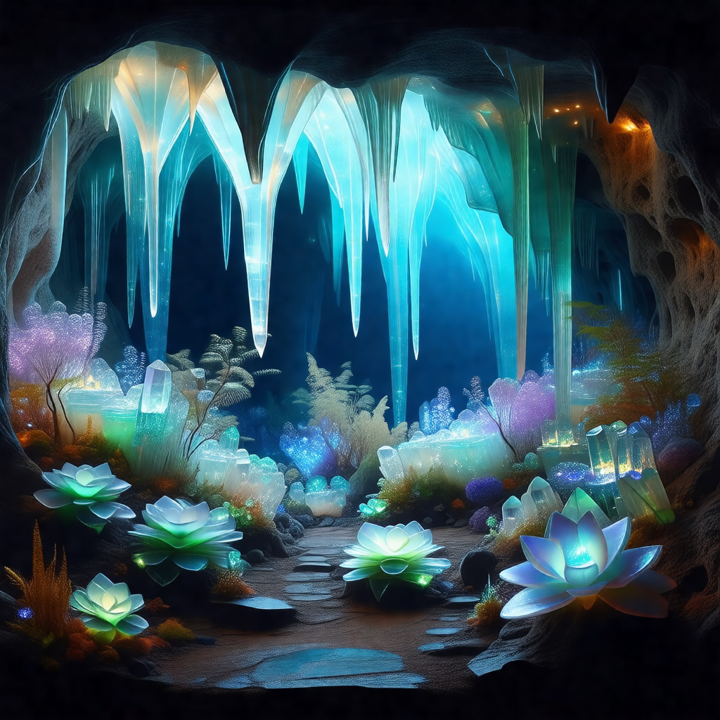 Beautiful underwater cave filled with various plants and ...