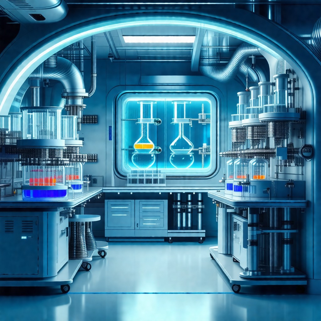Futuristic laboratory with a variety of equipment and gla...