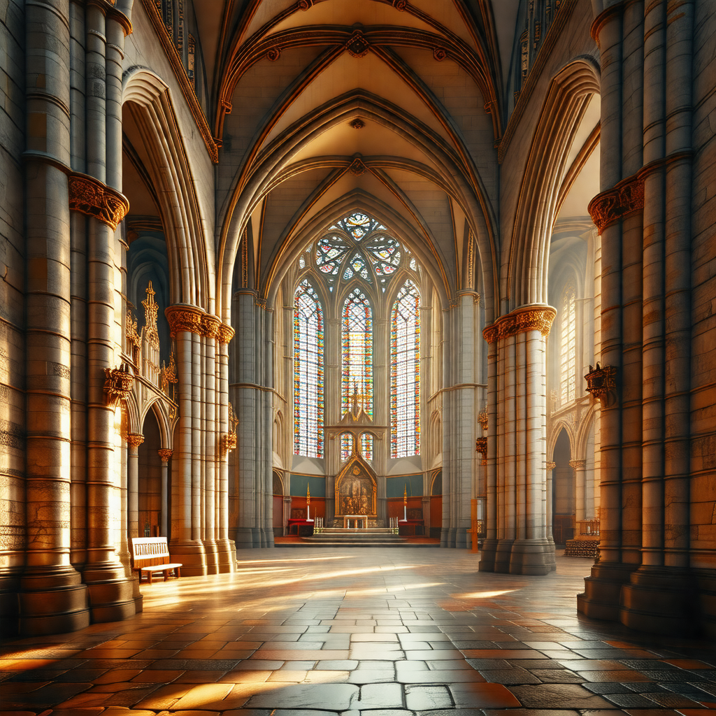Black and white drawing of a large cathedral with a high ...