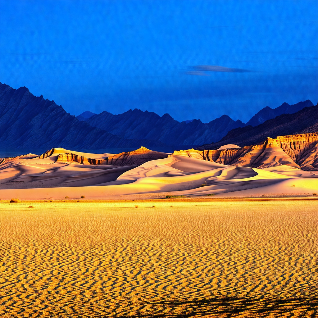 Vast desert landscape with a mountain range in the backgr...