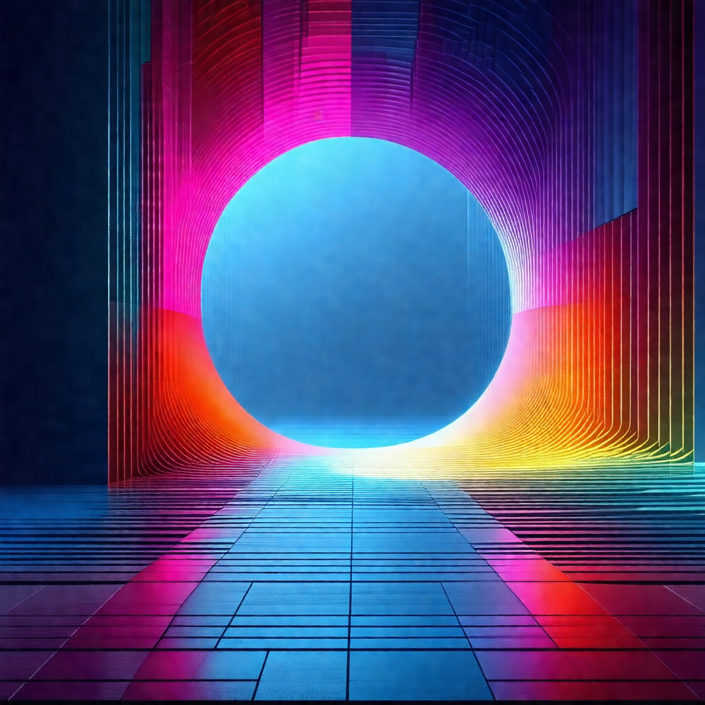 Large, colorful, and illuminated circle in the center of ...