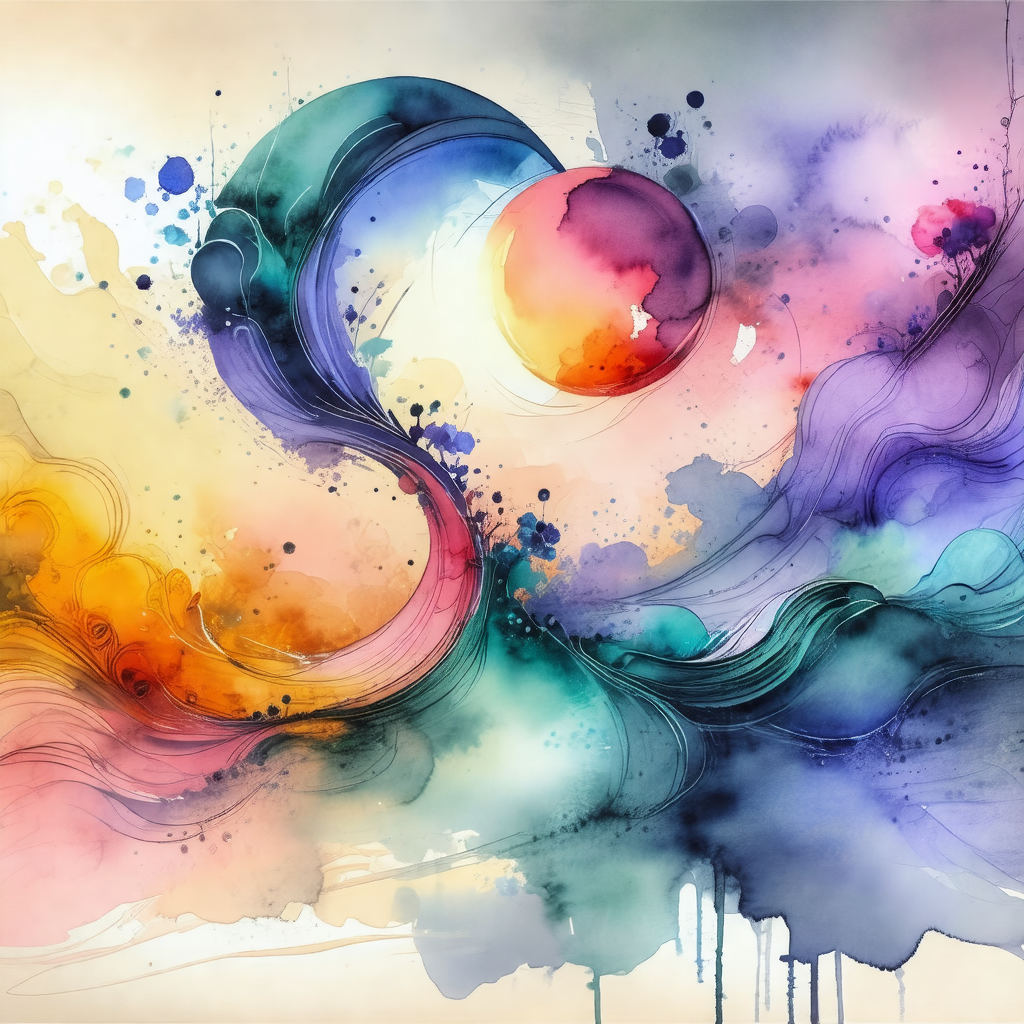 Painting of a sunset, featuring a large orange sun in the...