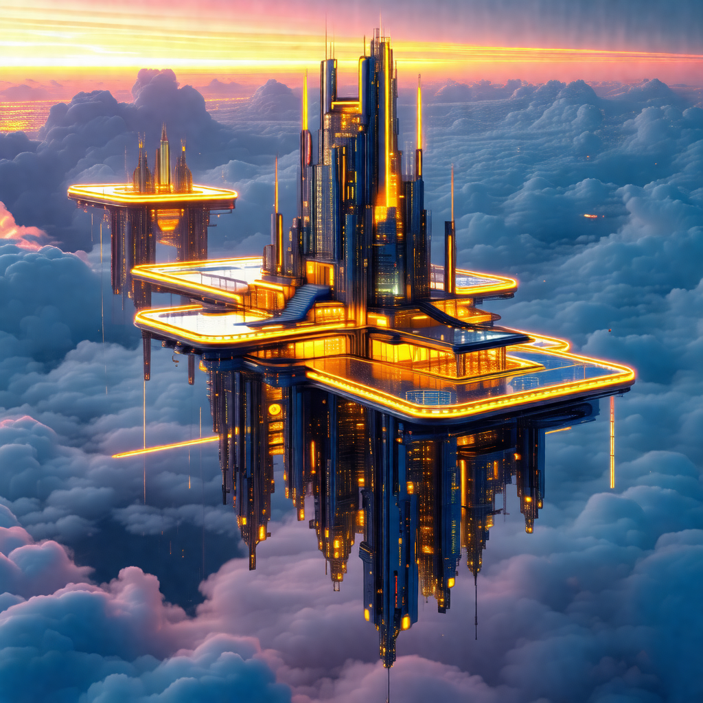 Futuristic cityscape with a large, intricate building tha...