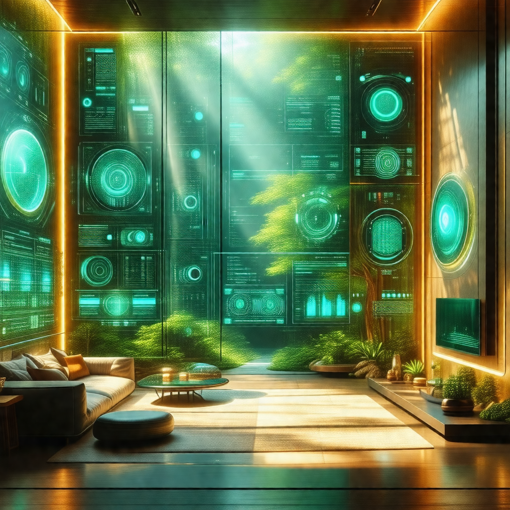 Futuristic living room with a large window that allows su...