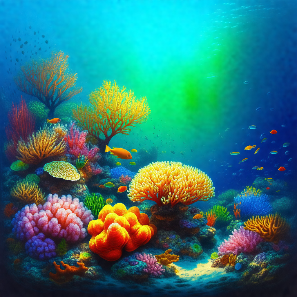 Vibrant underwater scene with a variety of colorful fish ...