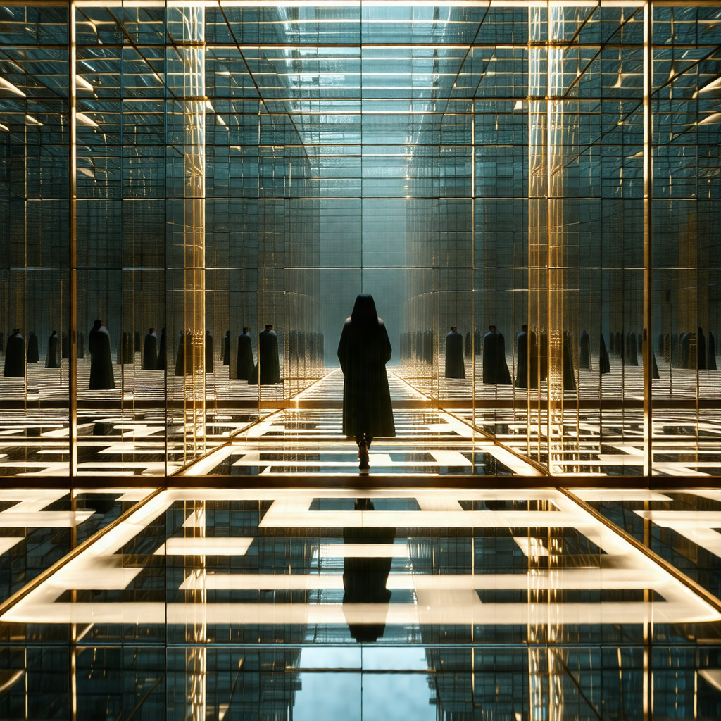 Woman walking down a hallway in a building