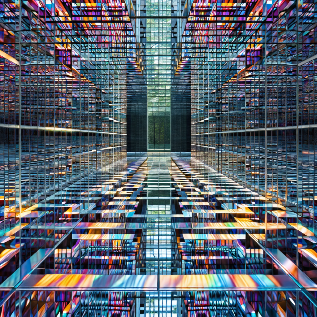 Three-dimensional view of a building with a glass facade