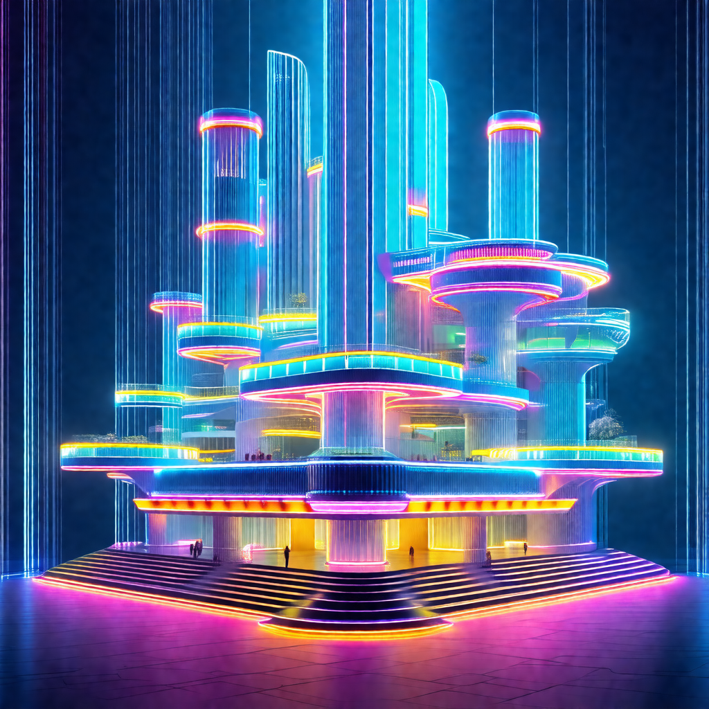 Futuristic building with a large, colorful dome on top