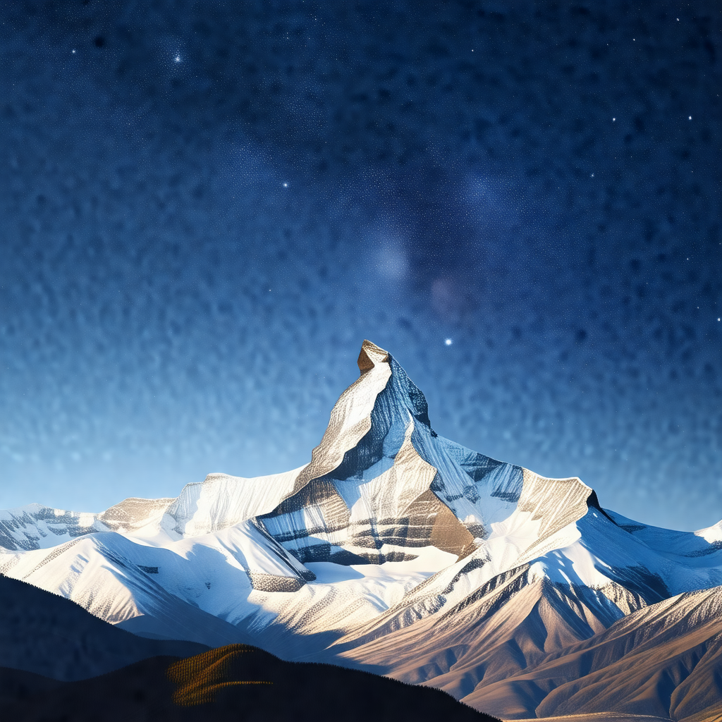 Majestic mountain with a snow-covered peak, towering over...
