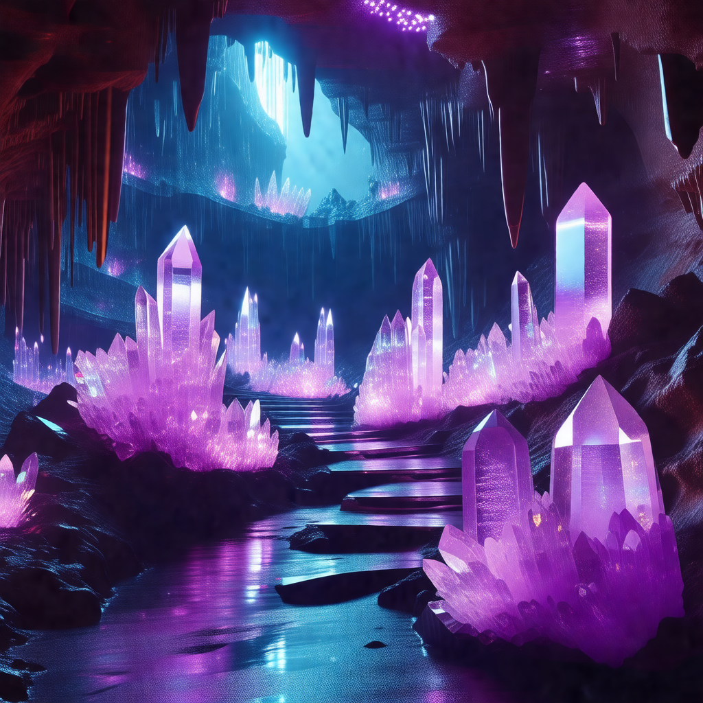 Cave with a purple glow, illuminating the space
