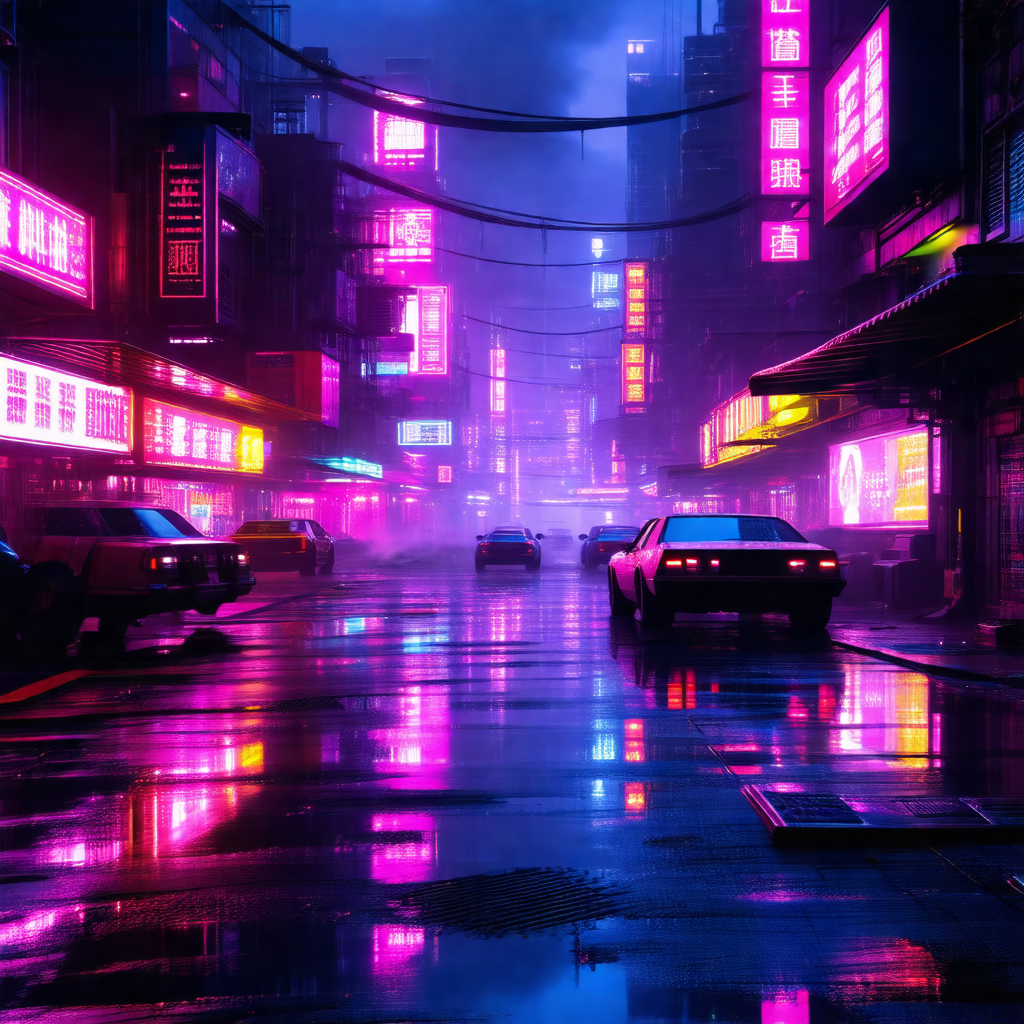 City street at night, with a purple hue illuminating the ...