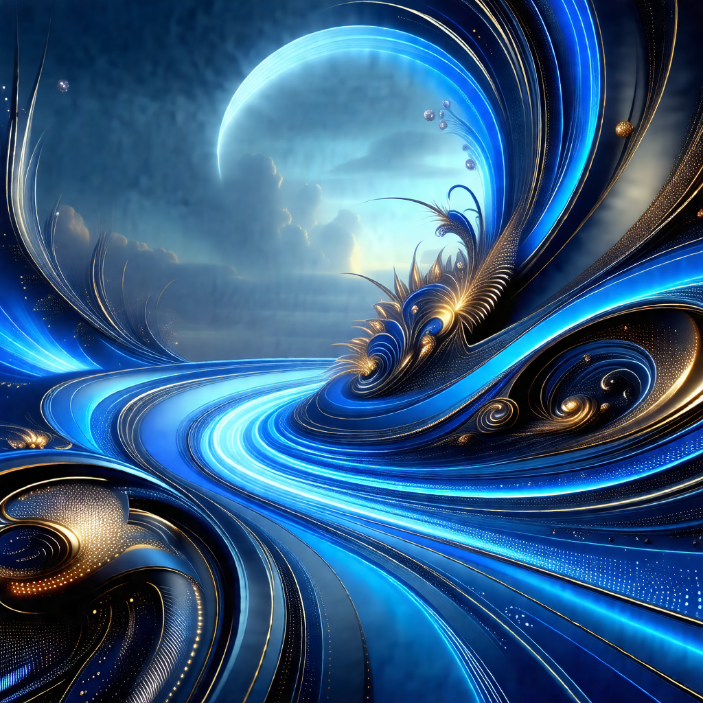 Digital painting of a blue ocean with a moon in the backg...