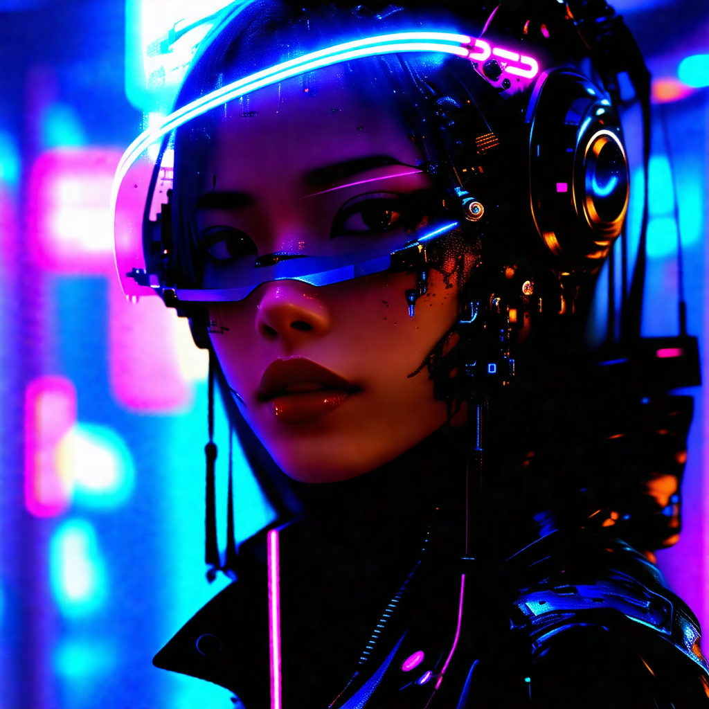 Woman wearing a futuristic outfit, including a black and ...