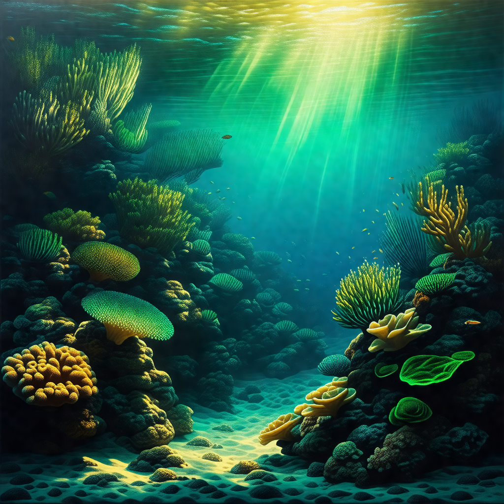 Vibrant underwater scene with a variety of colorful coral...