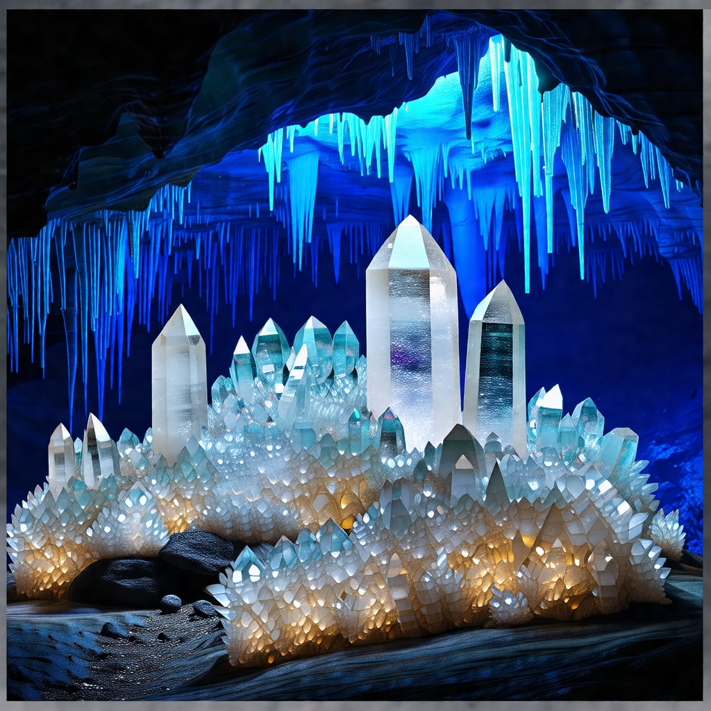 Cave with a large, intricate crystal structure inside