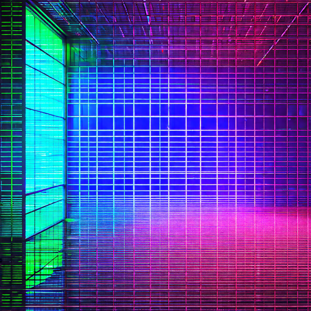 Large, colorful, and abstract display of a building