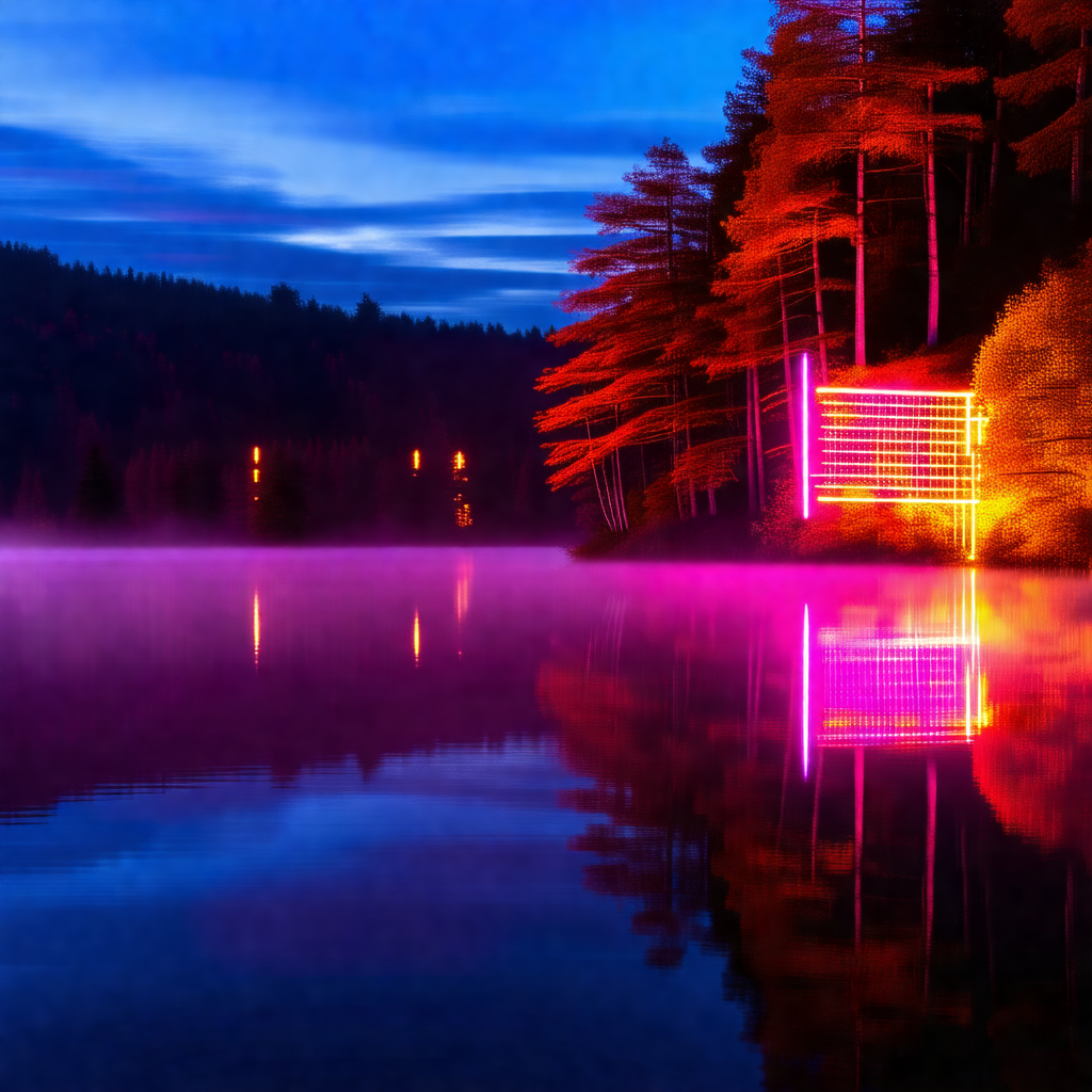 Serene scene of a lake at night, with a beautiful reflect...