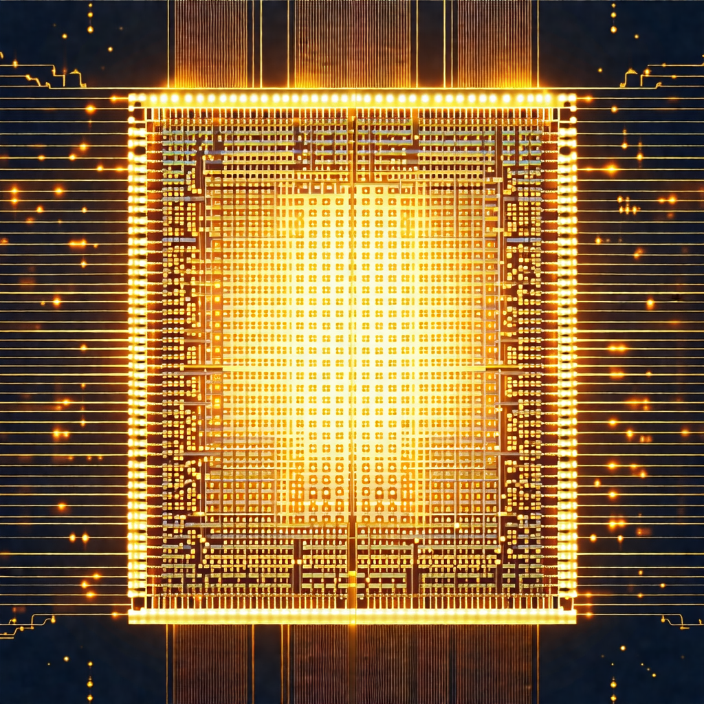Close-up of a computer chip, which is the heart of a comp...