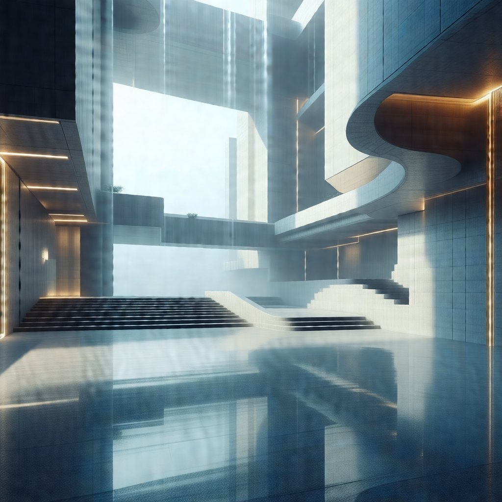 Large, modern building with a glass-walled atrium