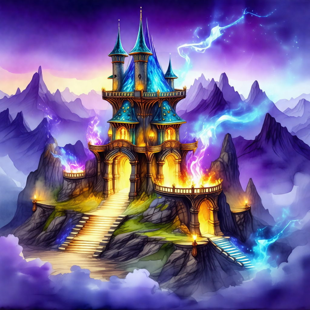 Colorful, fantasy-themed illustration of a castle with a ...