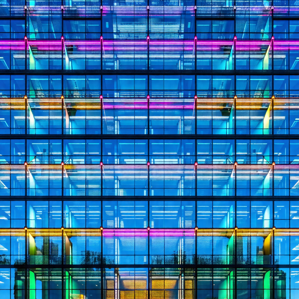 Large, colorful building with a unique design