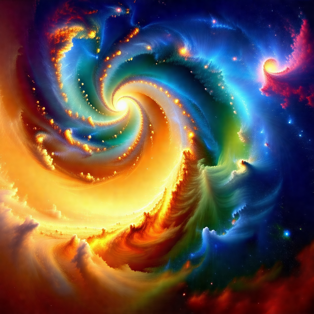 Vibrant and colorful painting of a spiral, possibly a gal...