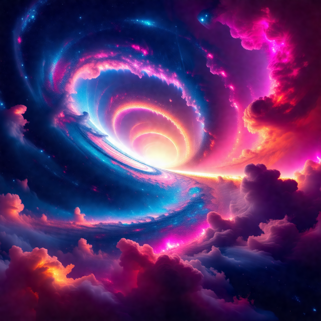 Vibrant and colorful painting of a spiral galaxy
