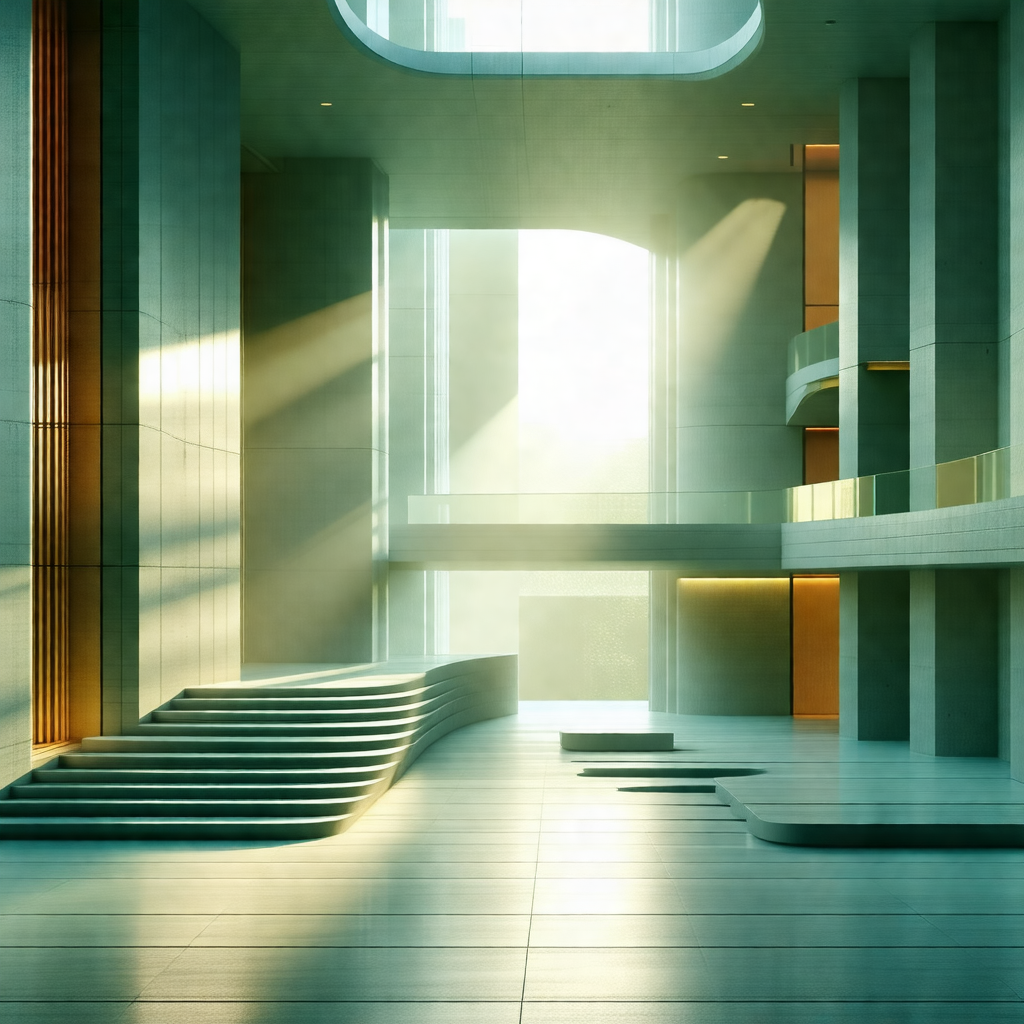 Large, modern building with a large glass wall