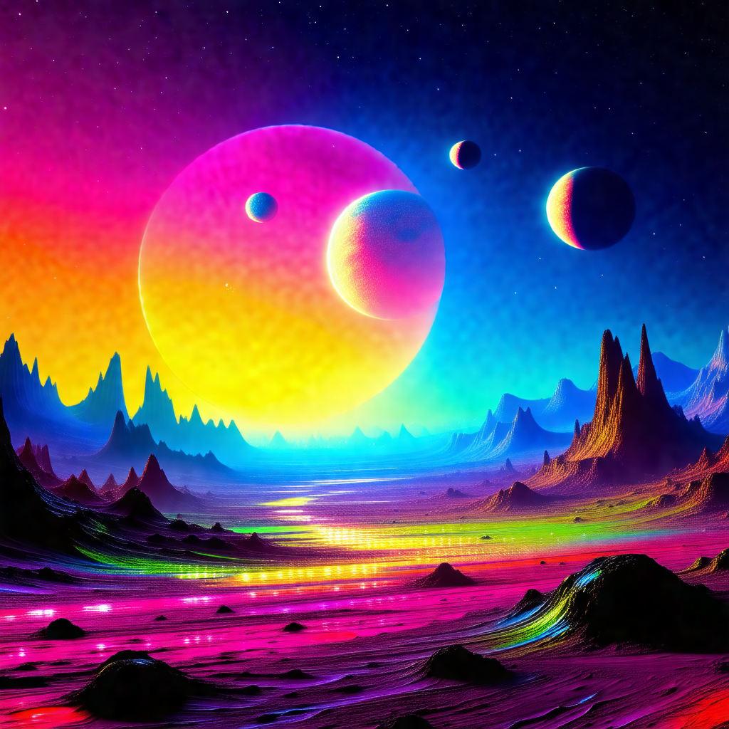 Colorful and vibrant painting of a futuristic landscape