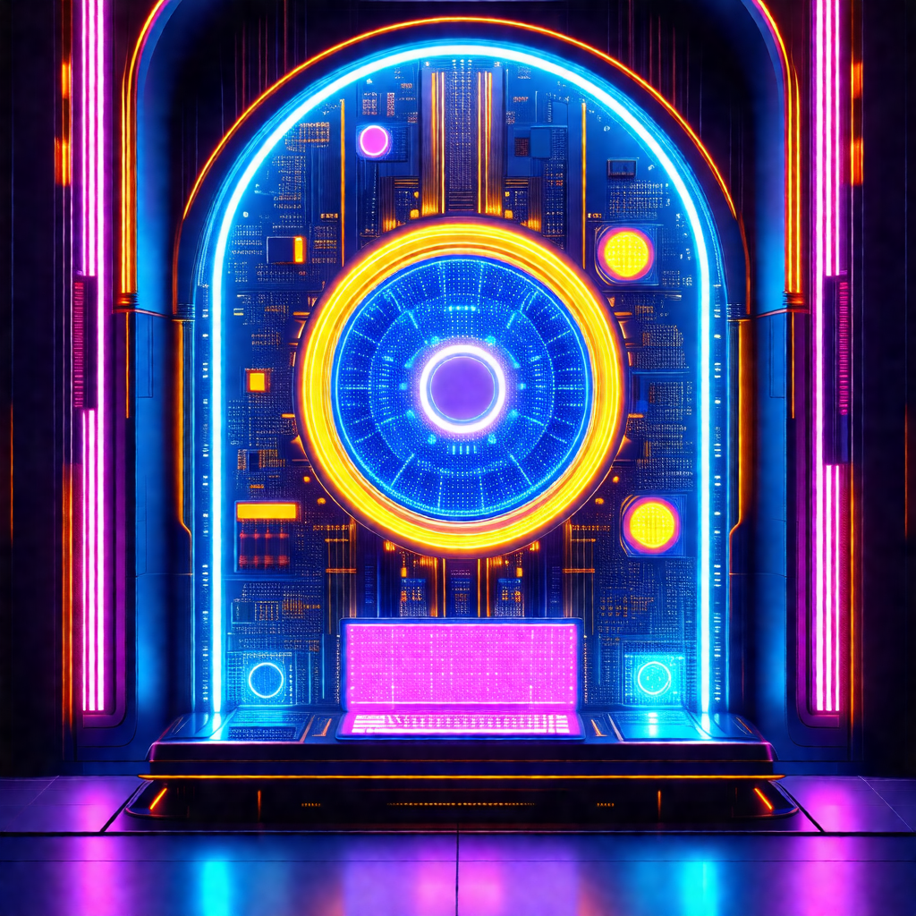 Futuristic door with a blue and purple glow
