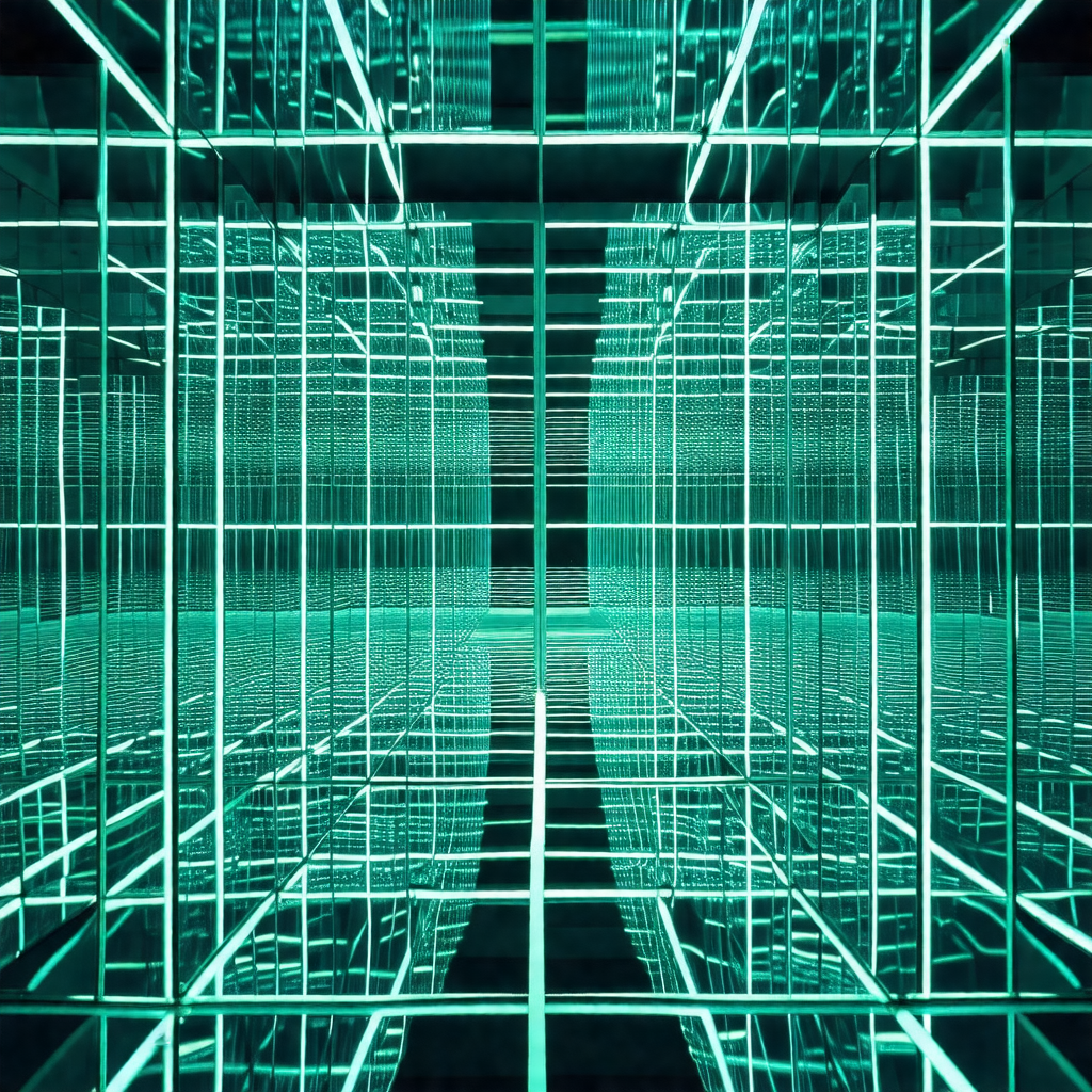 Close-up of a green, glowing, three-dimensional structure