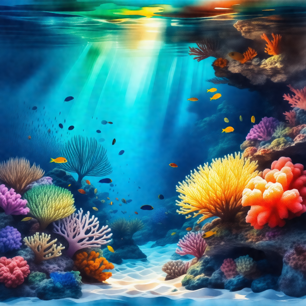 Colorful and vibrant underwater scene featuring a variety...