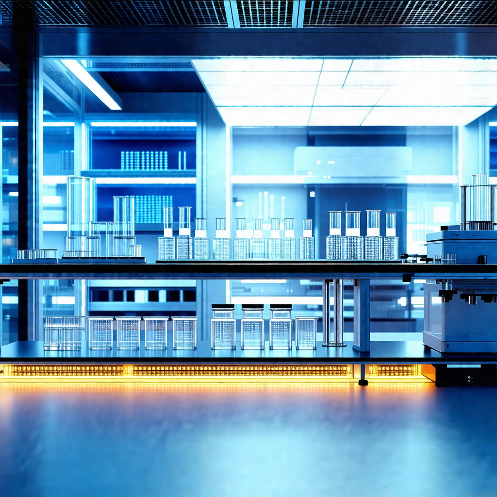 Clean and organized laboratory with a large number of gla...
