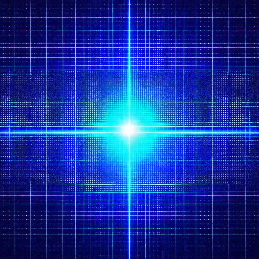 Bright blue background with a white light in the center