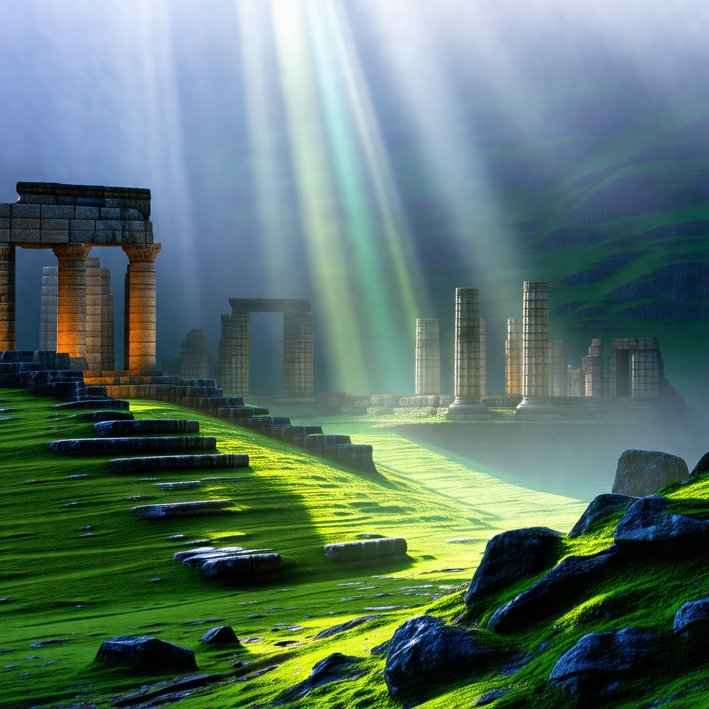 Beautiful landscape with a large, ancient stone structure...