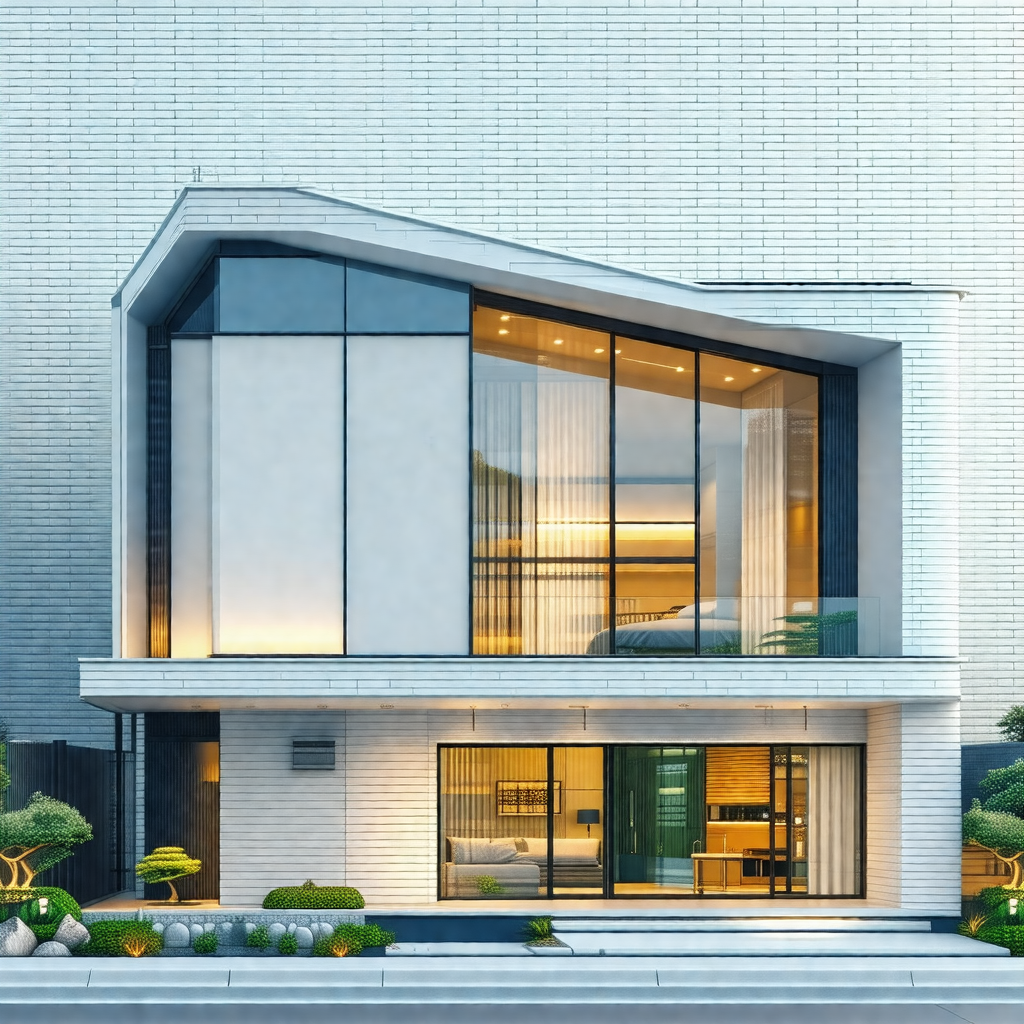Large, modern-looking house with a white exterior