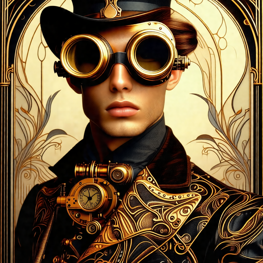 Man wearing a top hat and goggles, giving him a futuristi...
