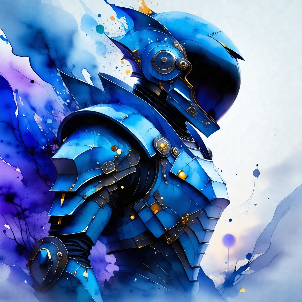 Futuristic robot with a blue and gold color scheme