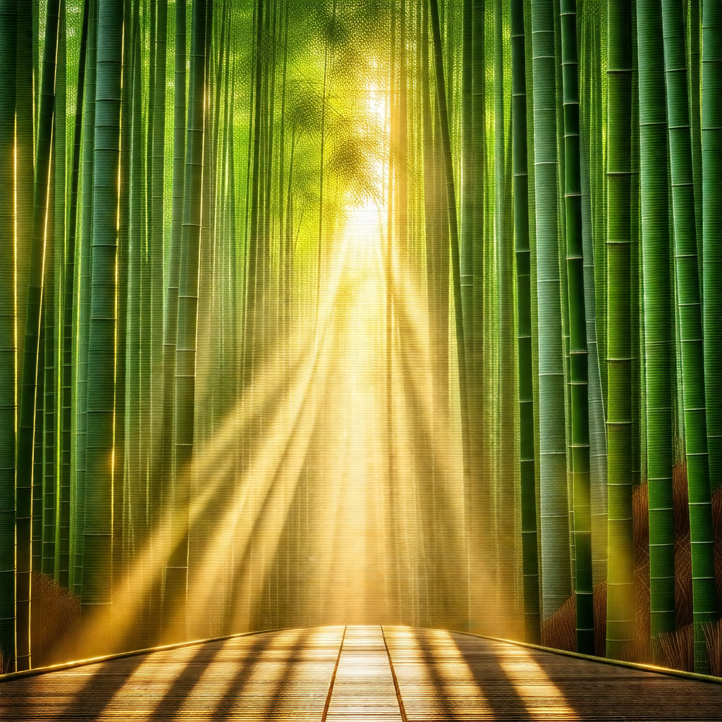 Pathway surrounded by a forest of bamboo trees