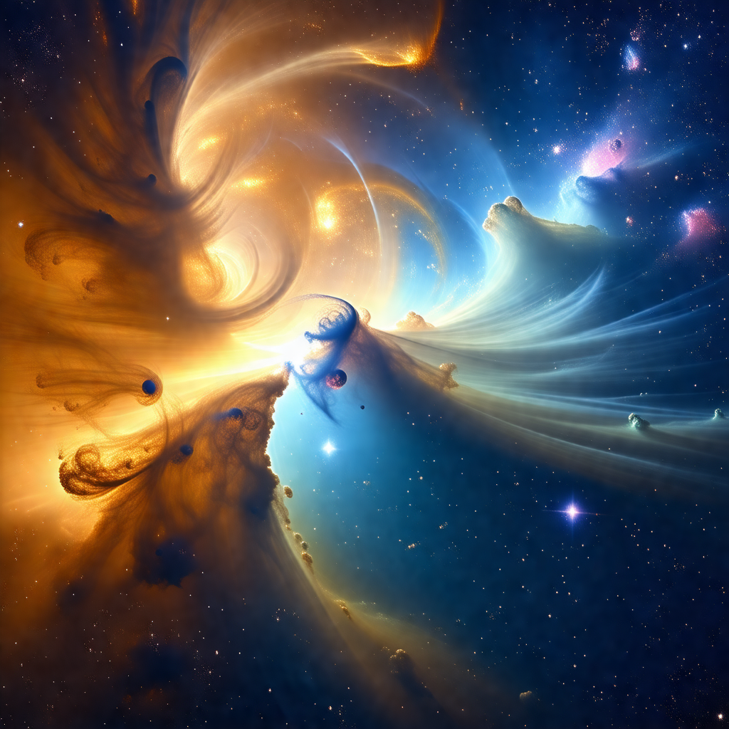Vibrant and colorful nebula, with a mix of orange, blue, ...