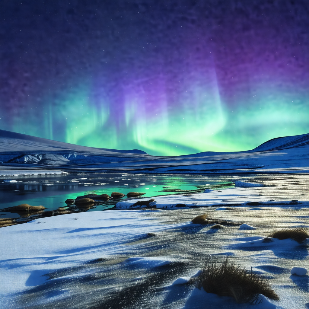 Captures a beautiful night scene with a lake and a mounta...