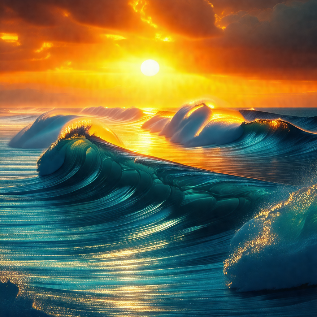 Beautiful sunset over the ocean, with the sun setting beh...