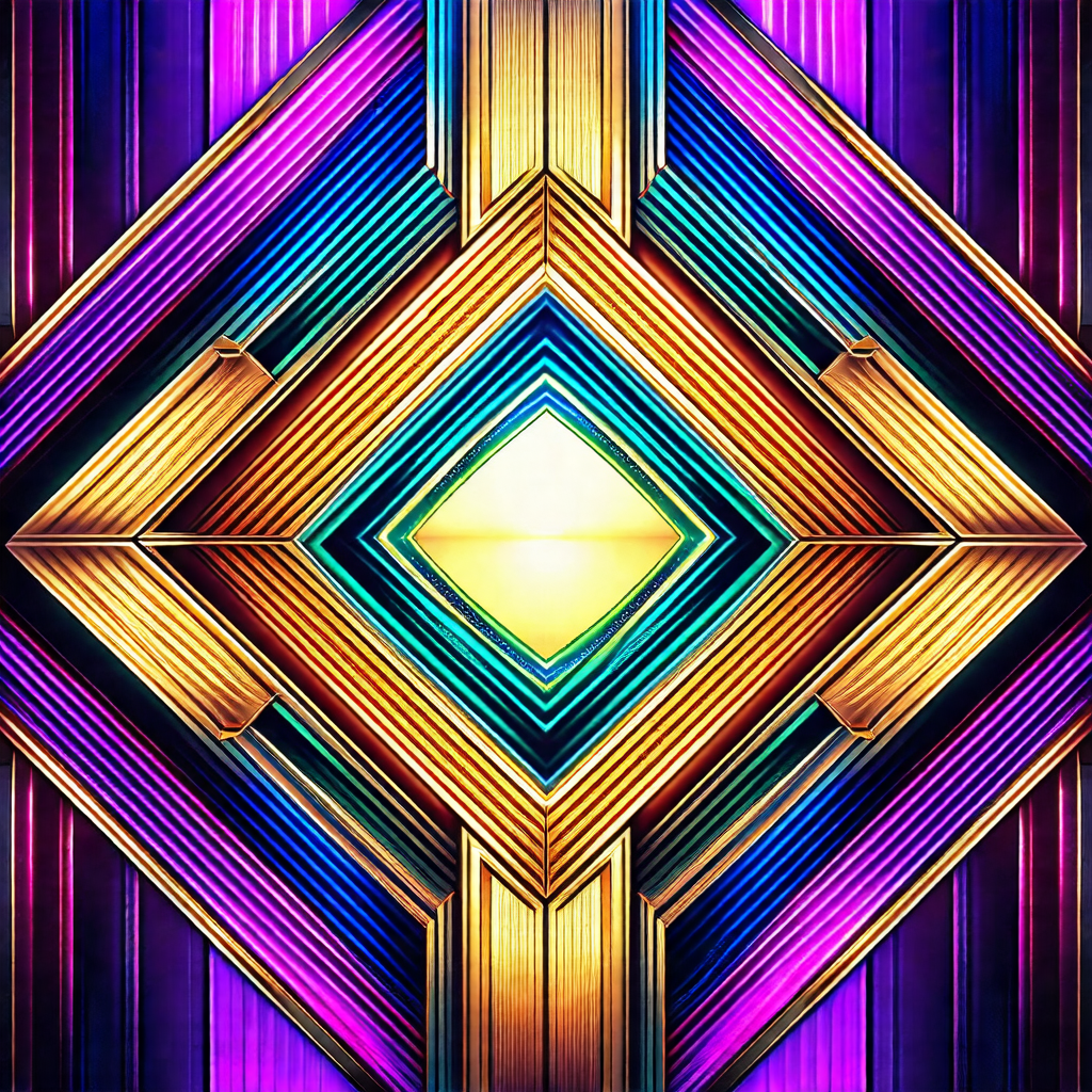 Colorful and abstract artwork featuring a large, brightly...