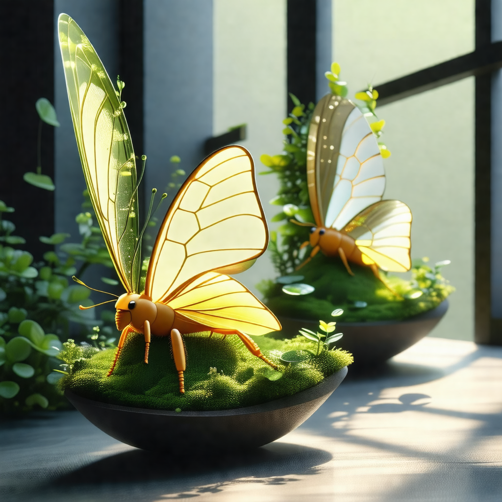 Two beautifully crafted butterfly sculptures, each placed...