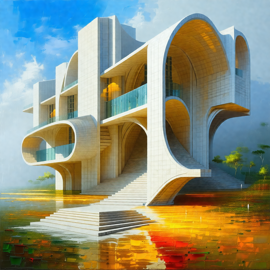 Large, modern building with a white facade