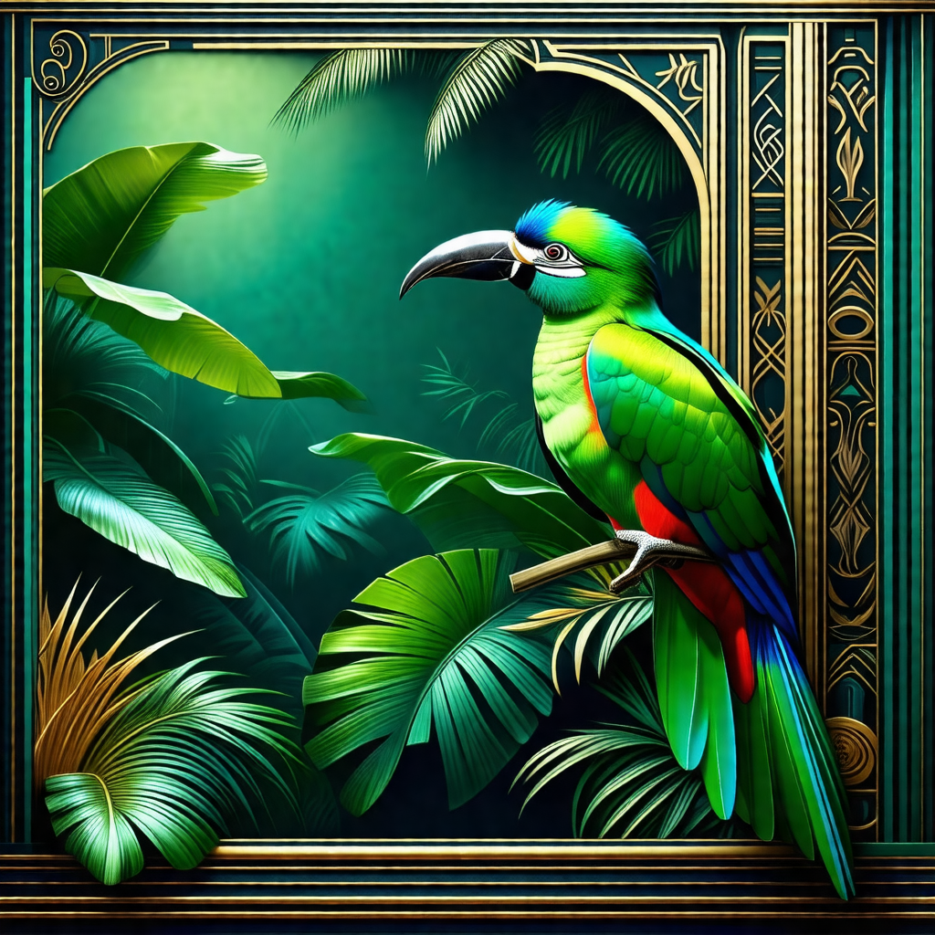 Colorful parrot perched on a branch in a lush green forest