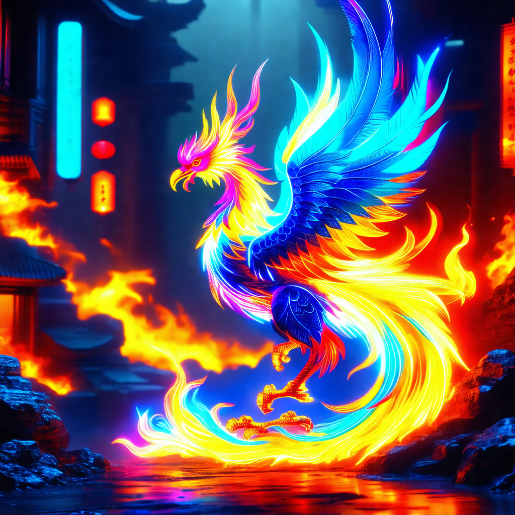 Vibrant, colorful dragon with a long tail, standing in a ...