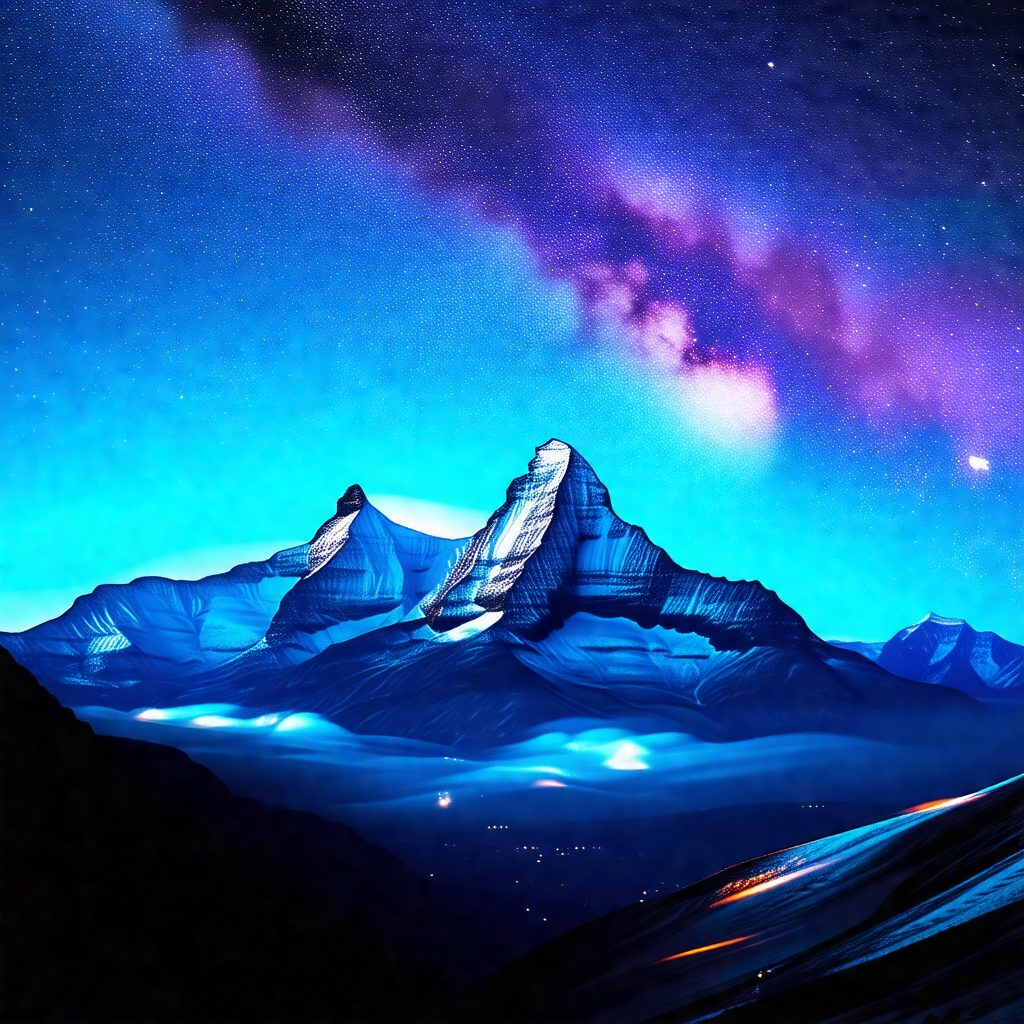 Beautifully drawn picture of a mountain range at night